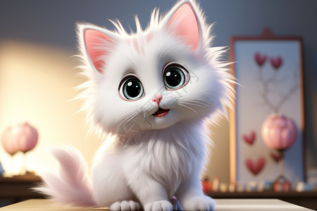 桌面 小猫可爱的白色小猫插画