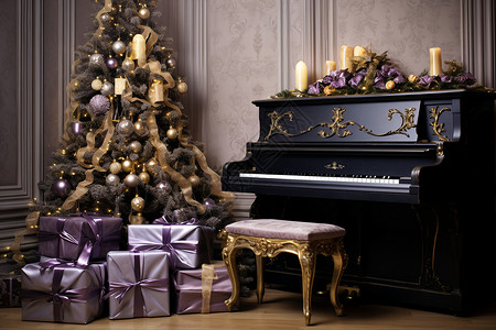 圣诞树与钢琴图片