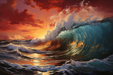 海浪冲击岸边背景图片