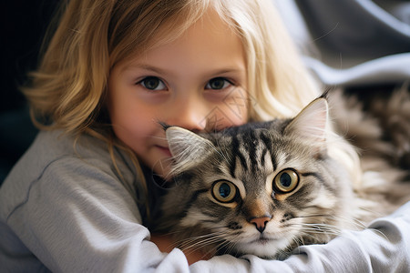 女孩子与猫咪相伴背景图片
