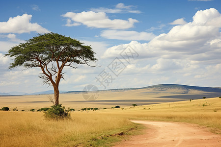 草原孤零零的树背景图片