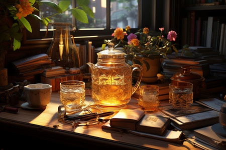 煮茶待客背景图片