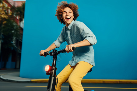 骑着电动滑板车的男孩图片