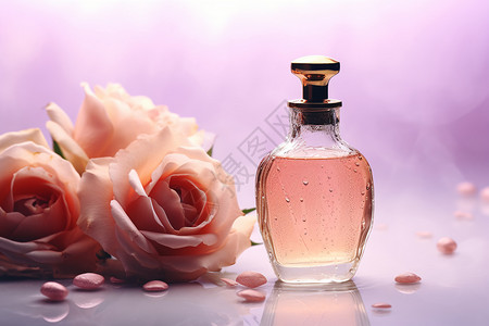 奢华香水香水与玫瑰组合背景