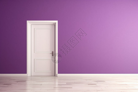地板踢脚线紫色墙壁和白色门背景