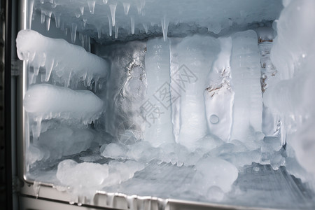 冷冻冰柱被冻住的冰箱背景