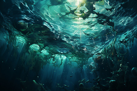 大海里面素材海洋深处的景色插画