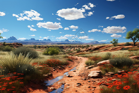 洞庭湖支流大漠中的溪流插画