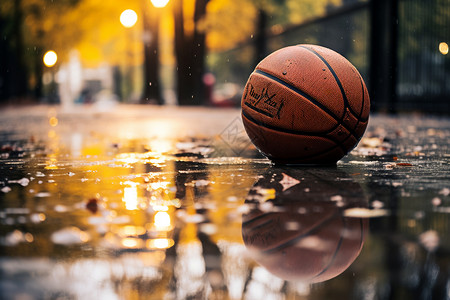 篮球雨中的光影图片