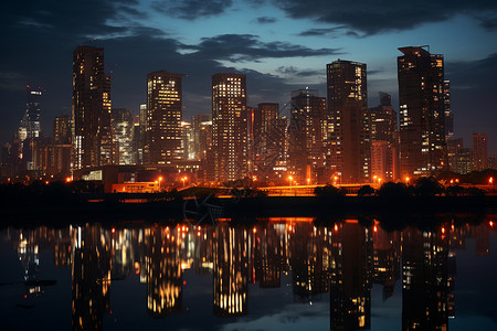 夜幕下东京水上城市背景图片