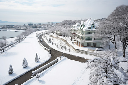 雪中的城镇背景图片