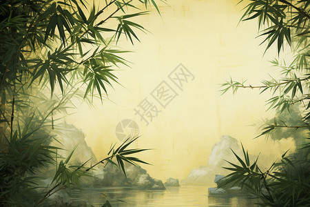 古色古香的竹林画图片