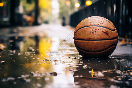 雨中的篮球泥泞路面高清图片