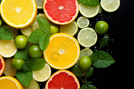 柠檬片与各色柑橘高清图片