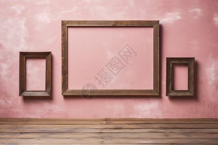 粉色渐变边框木质边框中的极简绘画背景