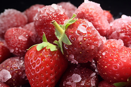 冰冻的一堆草莓图片