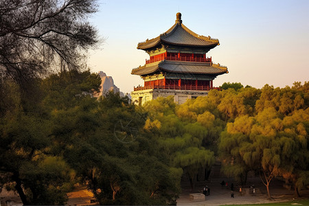 御花园古建塔影鸿都水阁背景