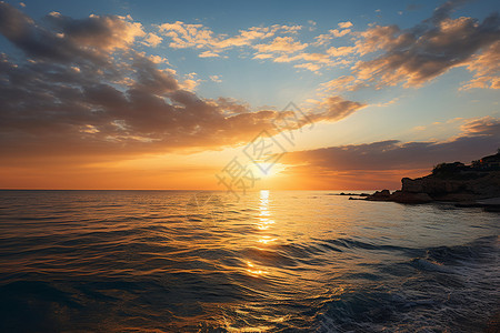 大海上的日出美景背景图片