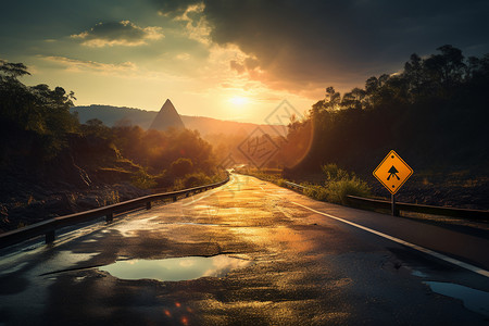 日落下的山区公路图片