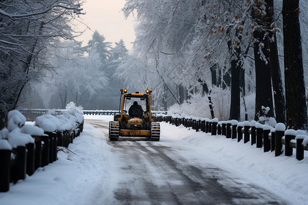 林中雪地道路图片