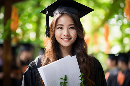 女学生穿着学位服图片