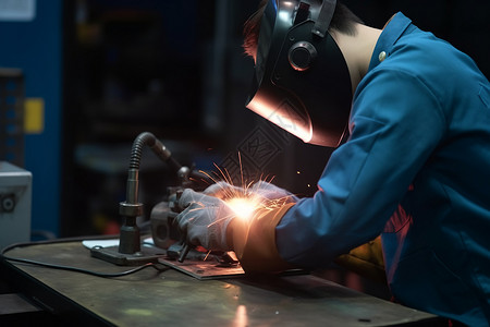 车间焊接金属的技术工人图片