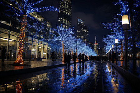 庆祝圣诞节的城市灯光装饰背景图片
