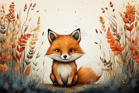 创意艺术的卡通小狐狸插图图片