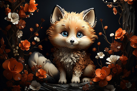 可爱的卡通小狐狸艺术插图背景图片