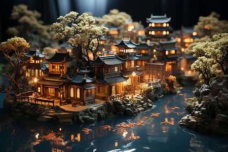 风景如画的中式园林建筑模型图片