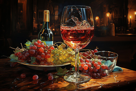 大卢斯庄园餐桌上的红酒杯插画