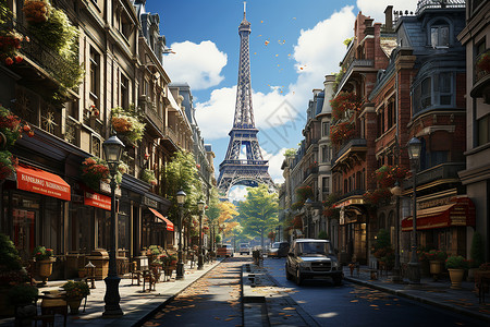 欧洲城市背景欧洲古典城市中的铁塔景观插画