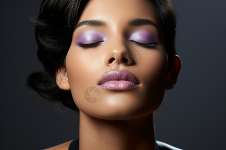 紫色妆容的精致女子图片