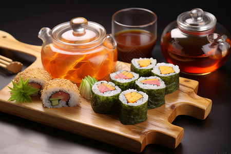 传统美食的日式三文鱼寿司图片
