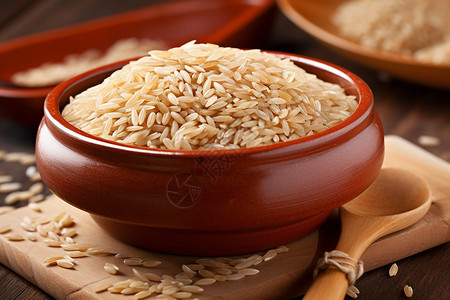 粒粒飘香瓷碗中的谷物糙米背景