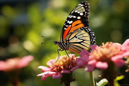 花蕊上美丽的蝴蝶背景图片