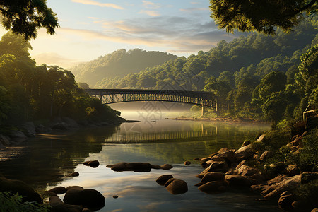 缆索横跨河流的小桥背景