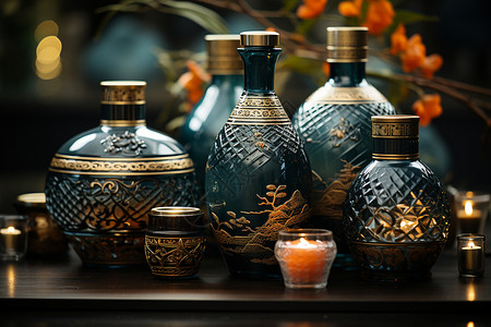 传统复古的酒瓶背景图片