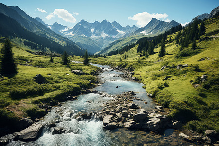 山涧明媚的溪流高清图片