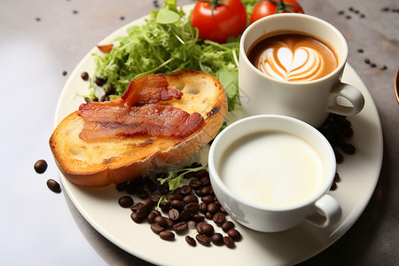 火腿吐司精致健康的早餐背景