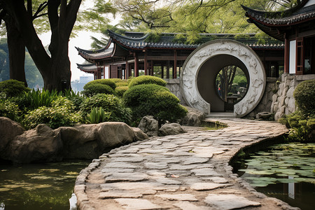 传统中式园林建筑的美丽景观背景图片