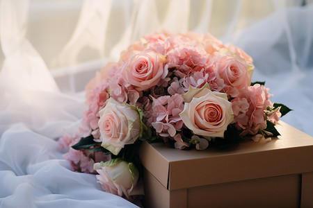 仪式感的粉红玫瑰礼盒背景图片