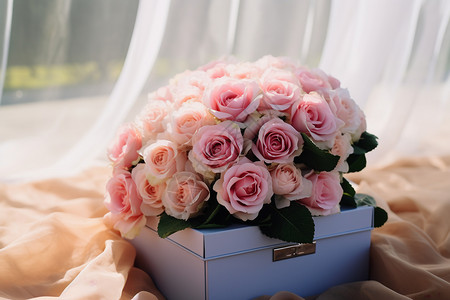 浪漫的粉红玫瑰礼盒图片