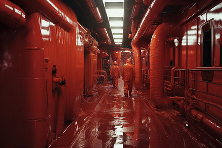 红色的工厂管道车间图片