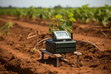 田野中的土壤湿度监测器高清图片