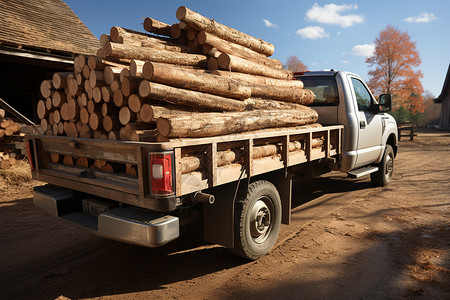 装满木材的中型卡车图片