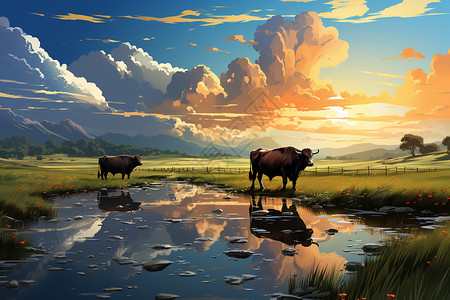色彩浓郁的水牛背景图片