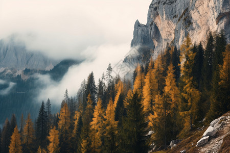 秋天山峦里的迷雾图片