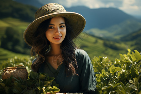 亚洲女茶农肖像图片