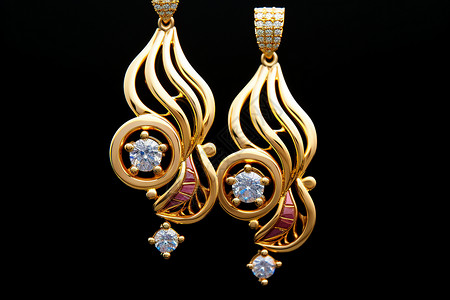 K金饰品镶着钻石的耳环背景